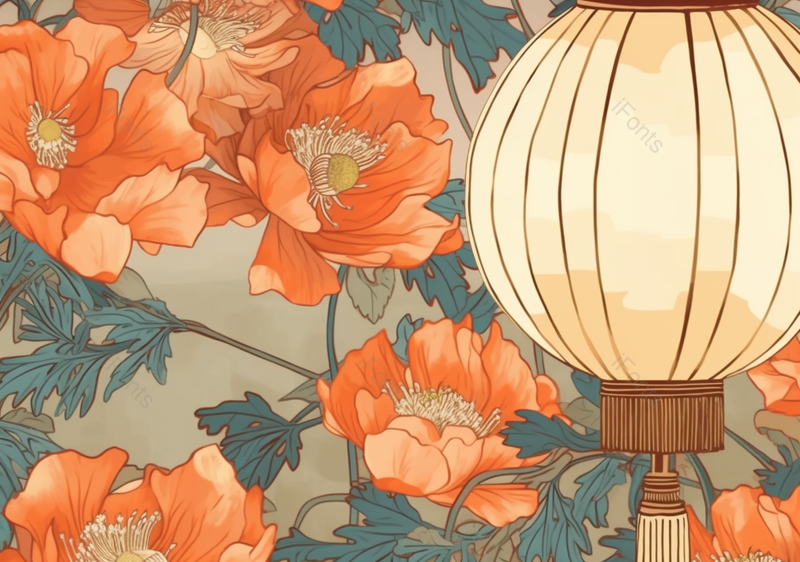 中国风淡雅国潮风花丛中秋灯笼工笔画植物手绘背景,插画/手绘图,插画/手绘图库,插画/手绘图下载,插画/手绘